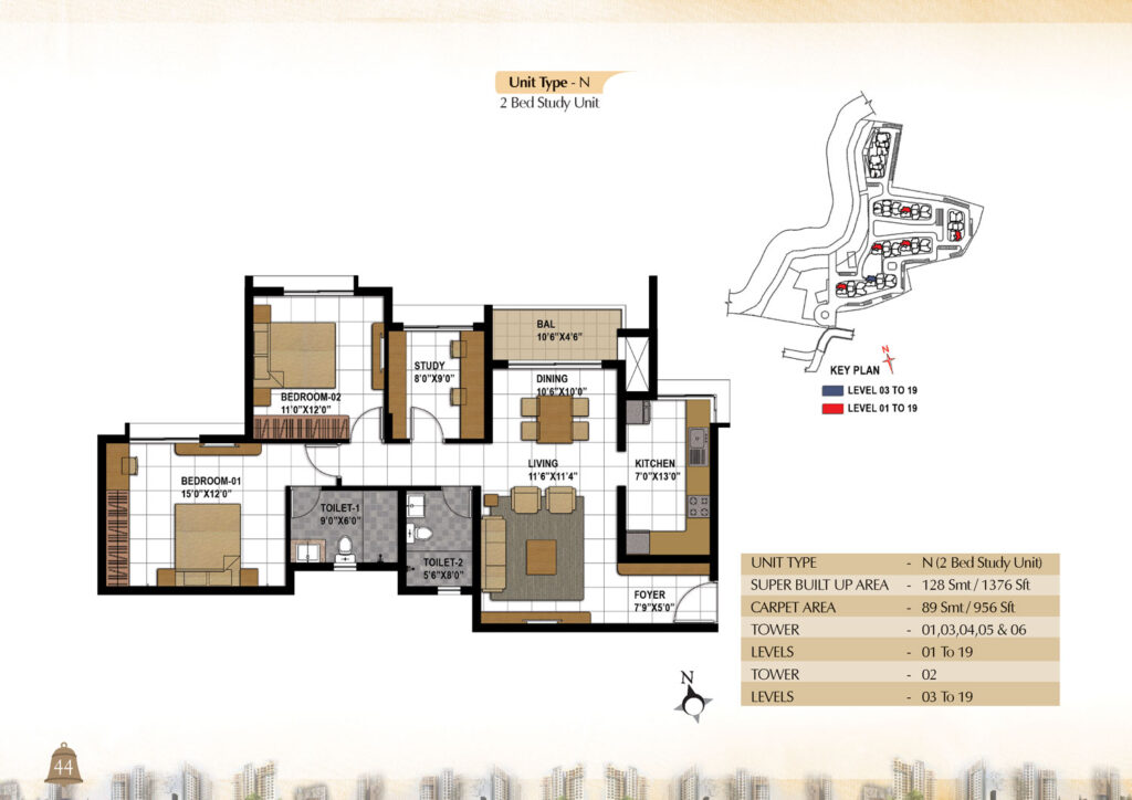 prestige bagamane temple bells, flats in rr nagar bengaluru. 2 br type n