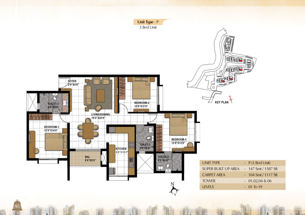 prestige bagamane temple bells, flats in rr nagar bengaluru. 2 br type p