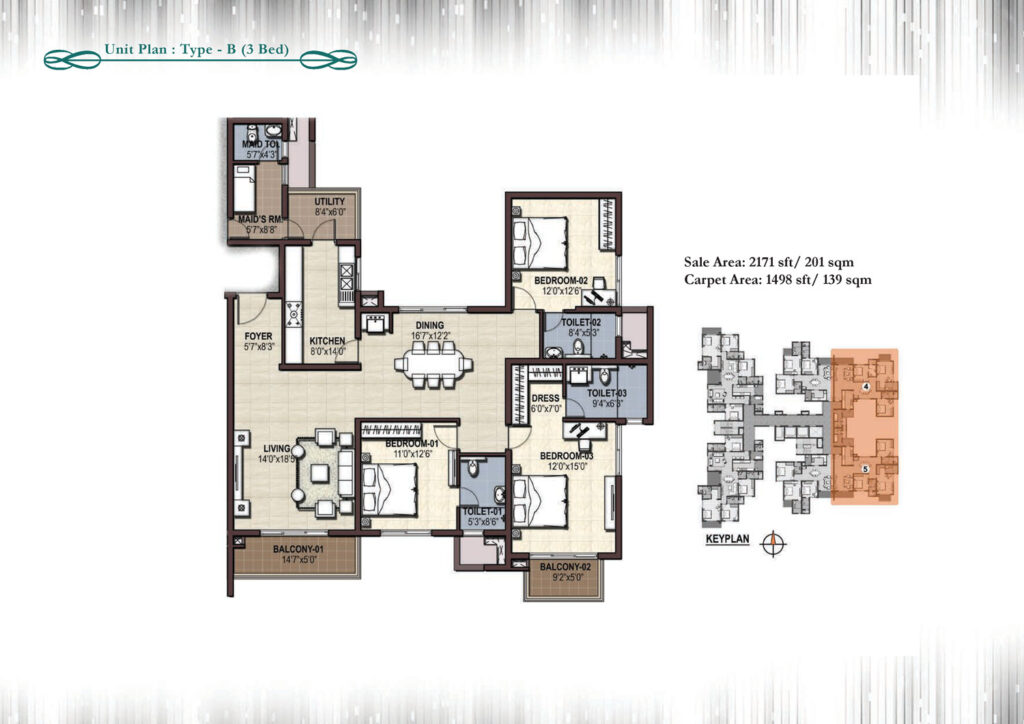 prestige cityscape, flats in cochin kerala. 3br type b