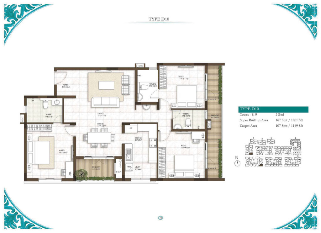 prestige courtyards, flats in sholinganallur chennai. 3br type d10