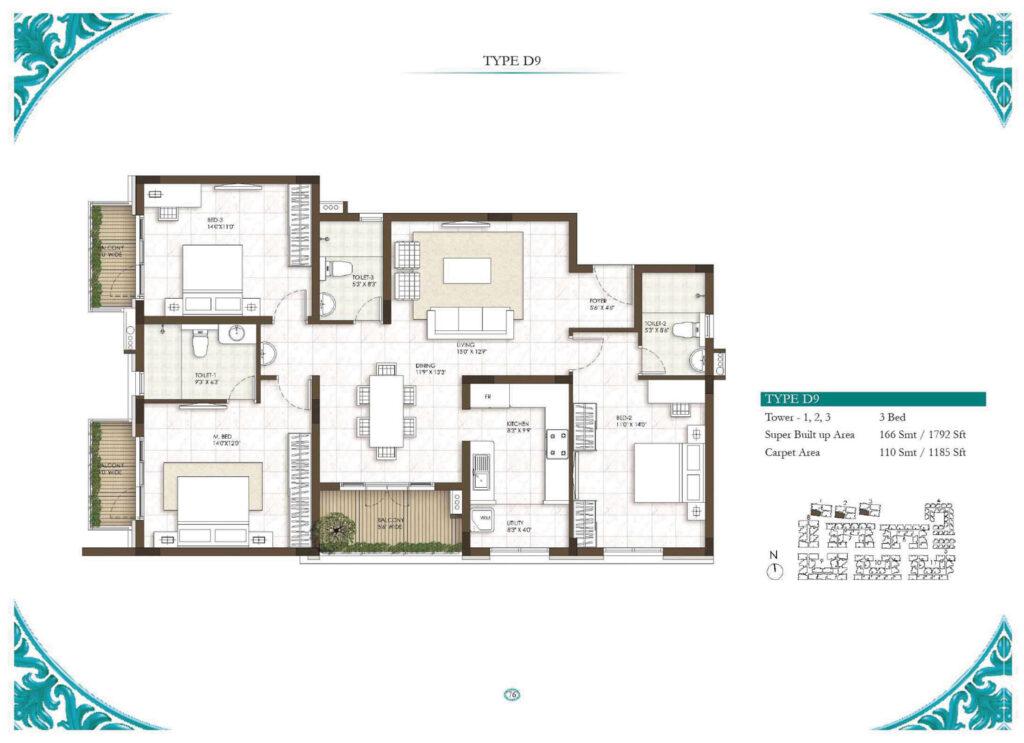 prestige courtyards, flats in sholinganallur chennai. 3br type d9