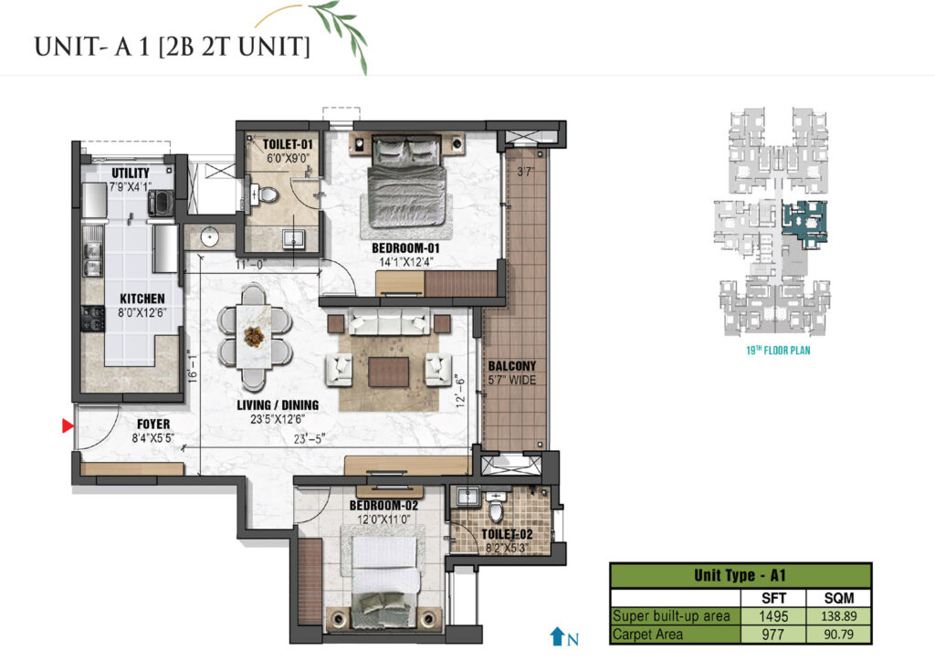 prestige eden garden flats in cochin kerala 2br type a1