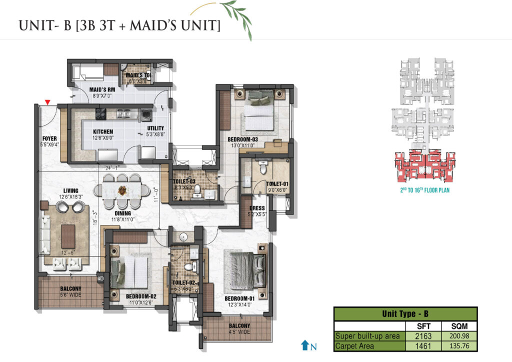 prestige eden garden, flats in cochin kerala. 3br type b