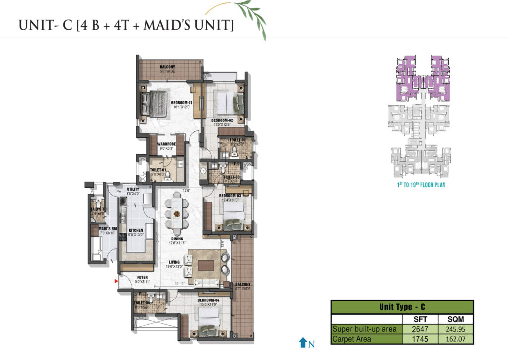 prestige eden garden, flats in cochin kerala. 4br type c
