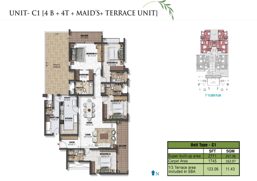 prestige eden garden, flats in cochin kerala. 4br type c1