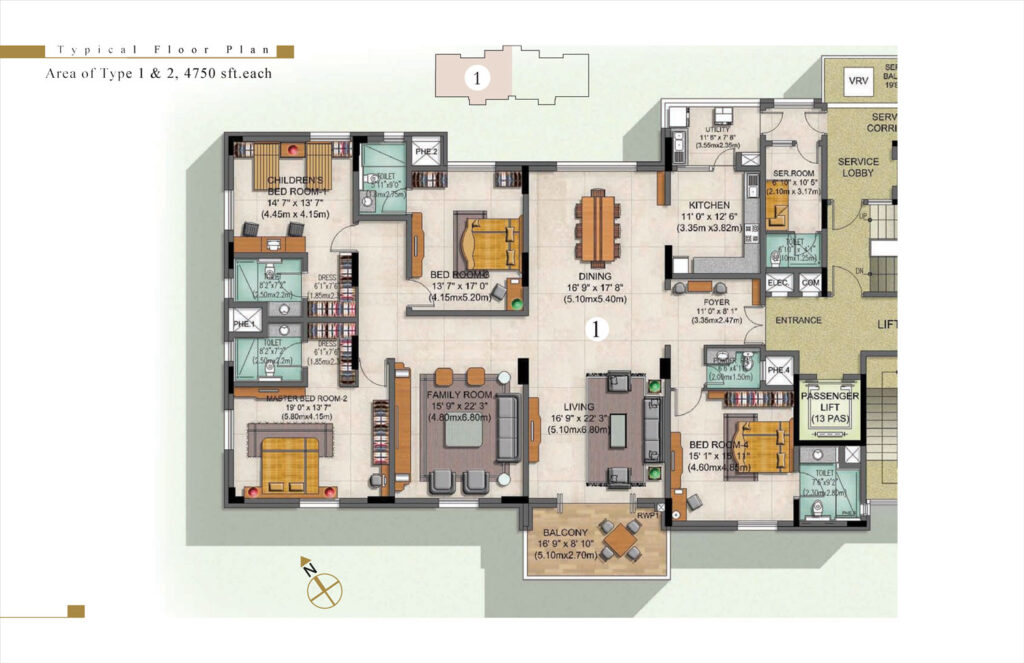 prestige edwardian, flats in vasanth nagar bangaluru. 4br type 1