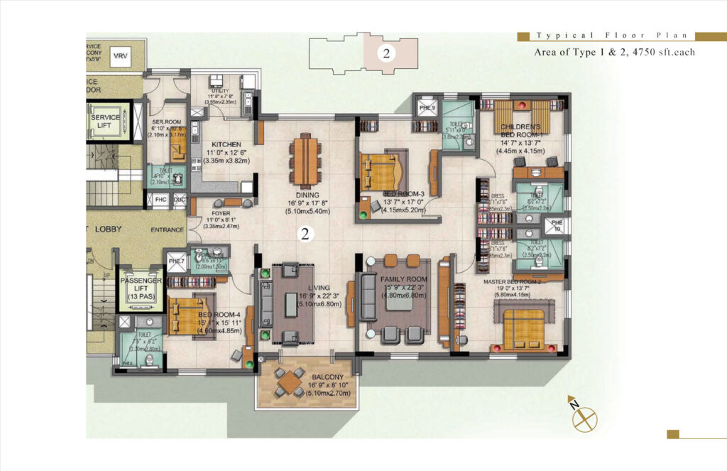 prestige edwardian, flats in vasanth nagar bangaluru. 4br type 2