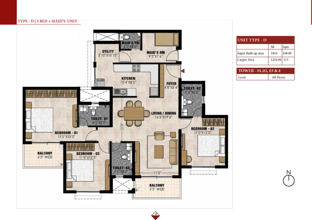 prestige elysian, flats in kalena agrahara bengaluru. 3br type d