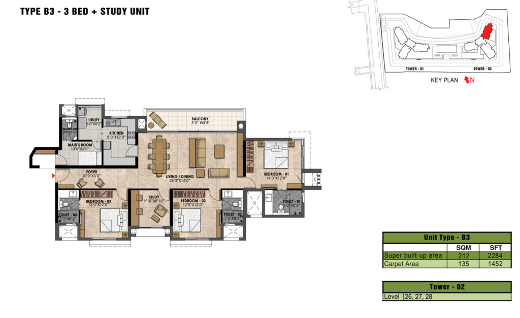 prestige fairfield, flats_in sanjaynagar bengaluru. 3.5 type b3