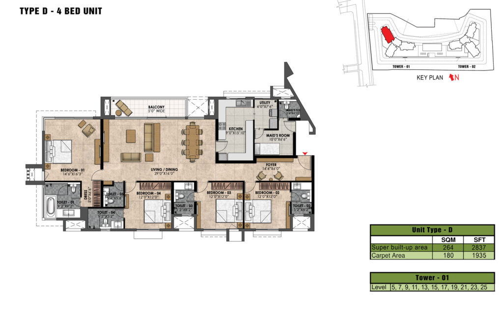 prestige fairfield, flats_in sanjaynagar bengaluru. 4br type d