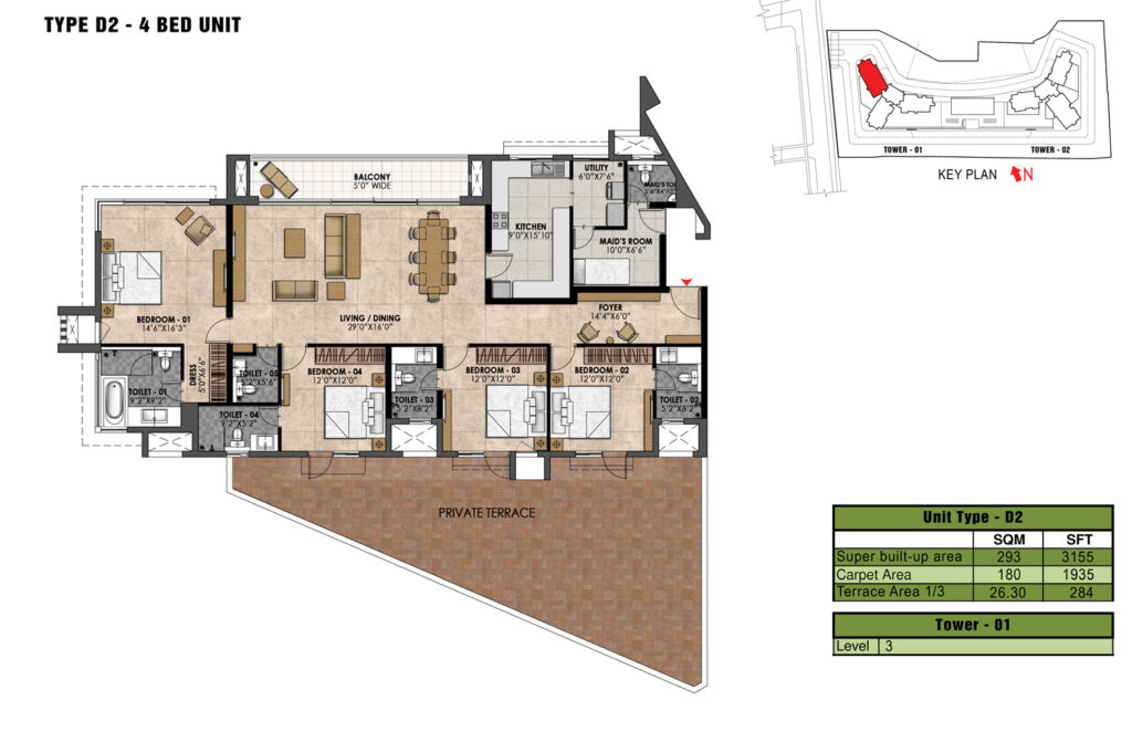 prestige fairfield, flats_in sanjaynagar bengaluru. 4br type d2