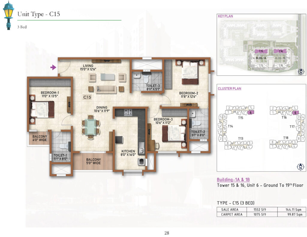 prestige finsbury park- Regent, flats in gummanahalli bangaluru. 3br type c15