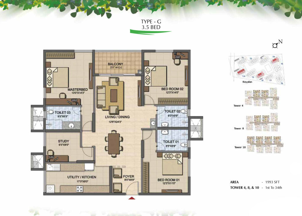 prestige high fields, flats in nanakramguda hyderabad. 3.5br type g