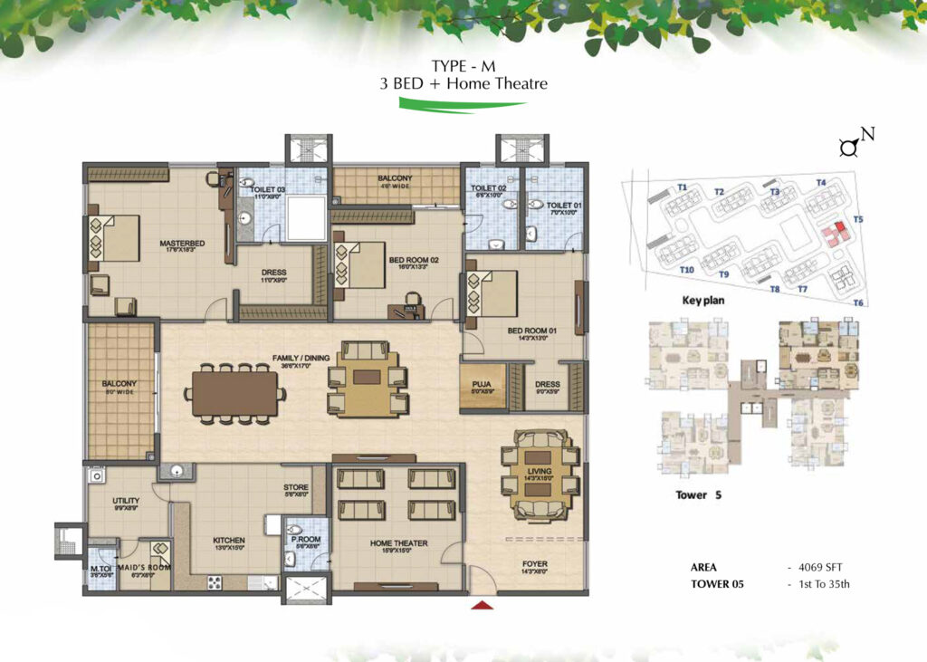 prestige high fields, flats in nanakramguda hyderabad. 3br type m