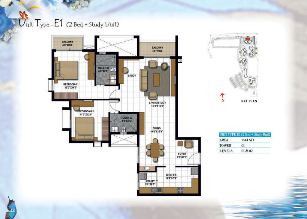prestige hillside gateway, flats in cochin kerala. 2.5br type e1
