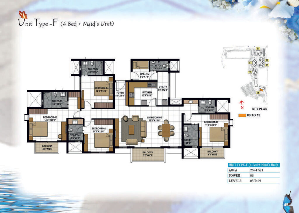 prestige hillside gateway, flats in cochin kerala. 4.5br type f
