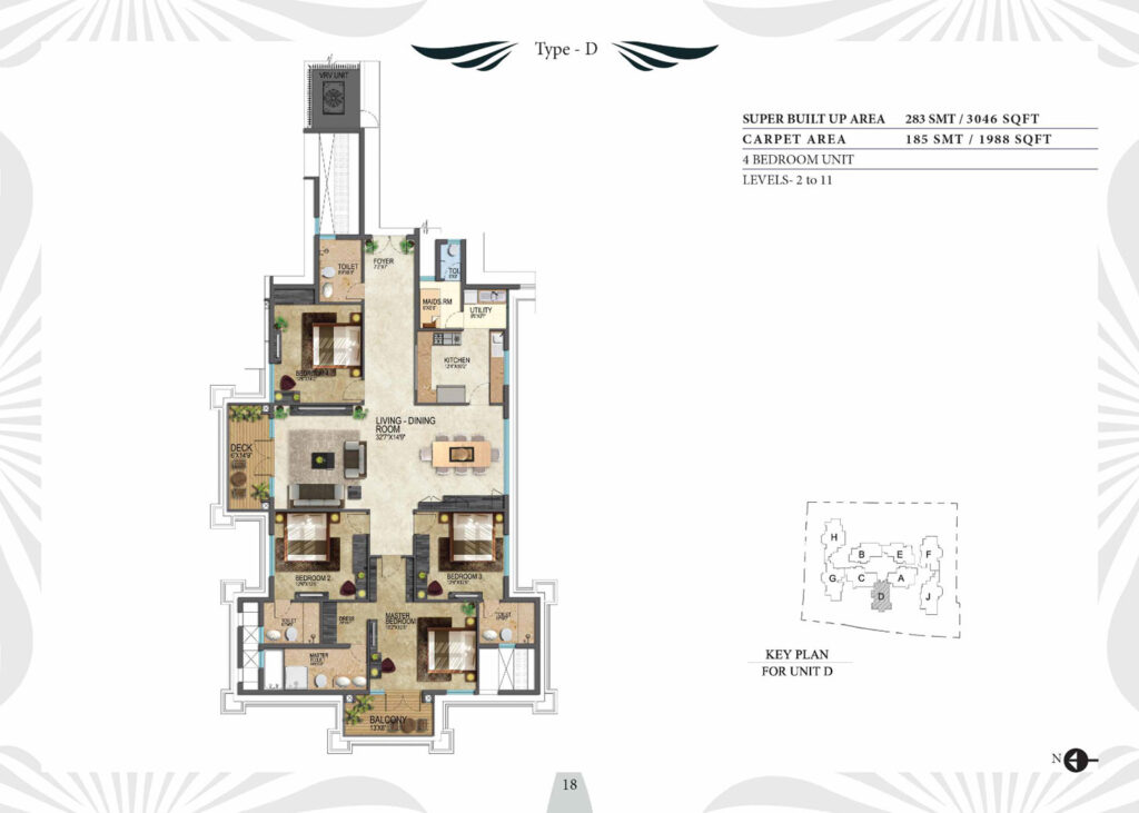 prestige leela residences, flats in kodihalli bangaluru. 4br type d