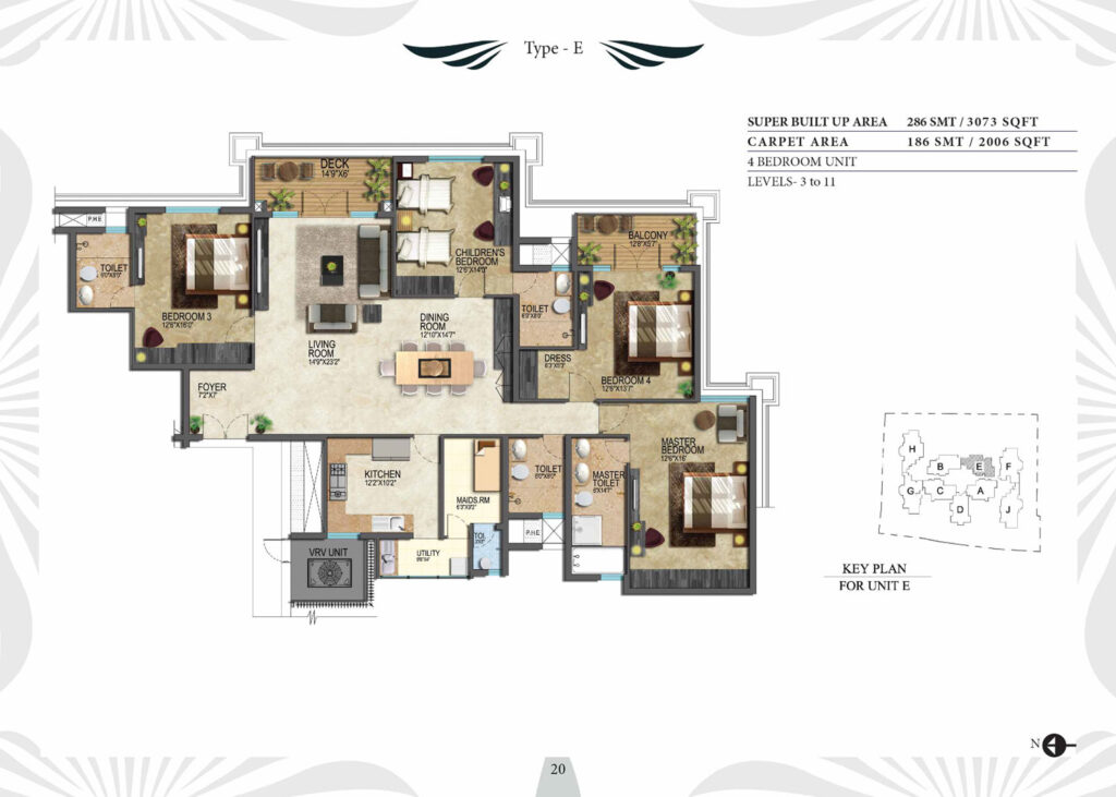 prestige leela residences, flats in kodihalli bangaluru. 4br type e