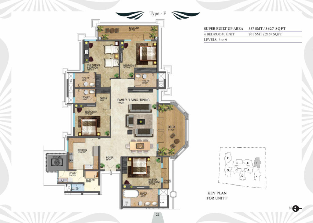 prestige leela residences, flats in kodihalli bangaluru. 4br type f