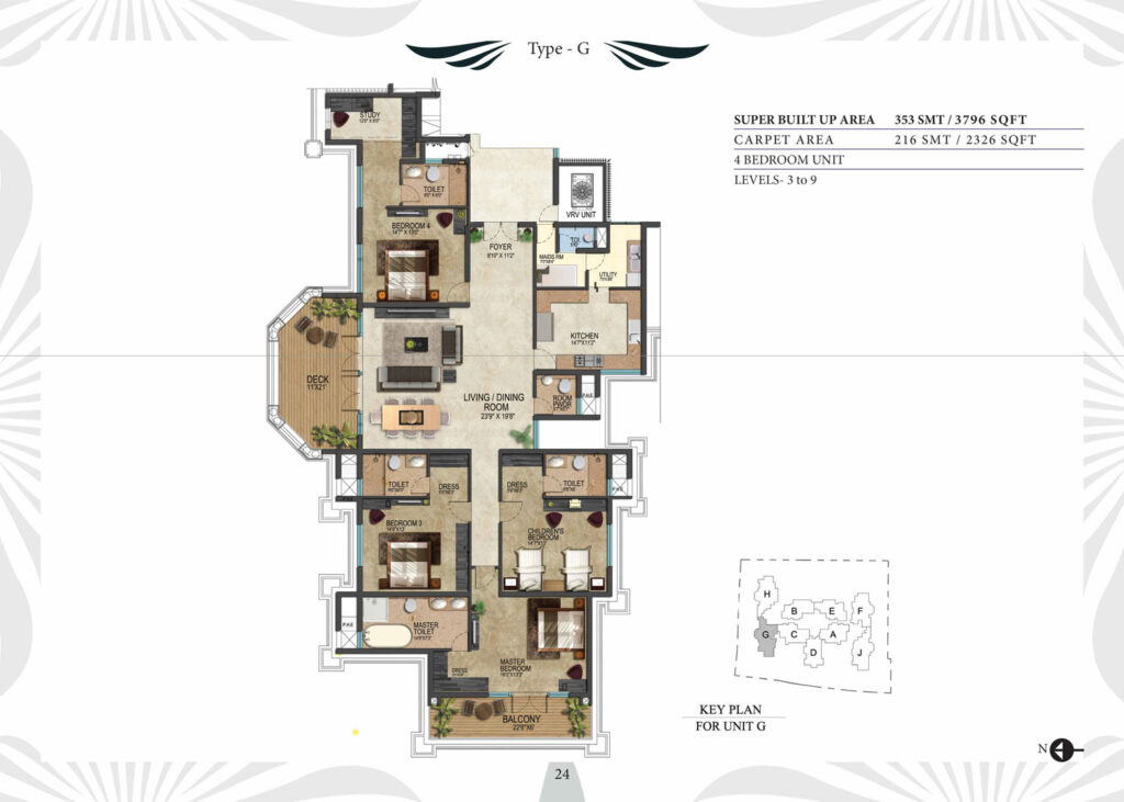 prestige leela residences, flats in kodihalli bangaluru. 4br type g