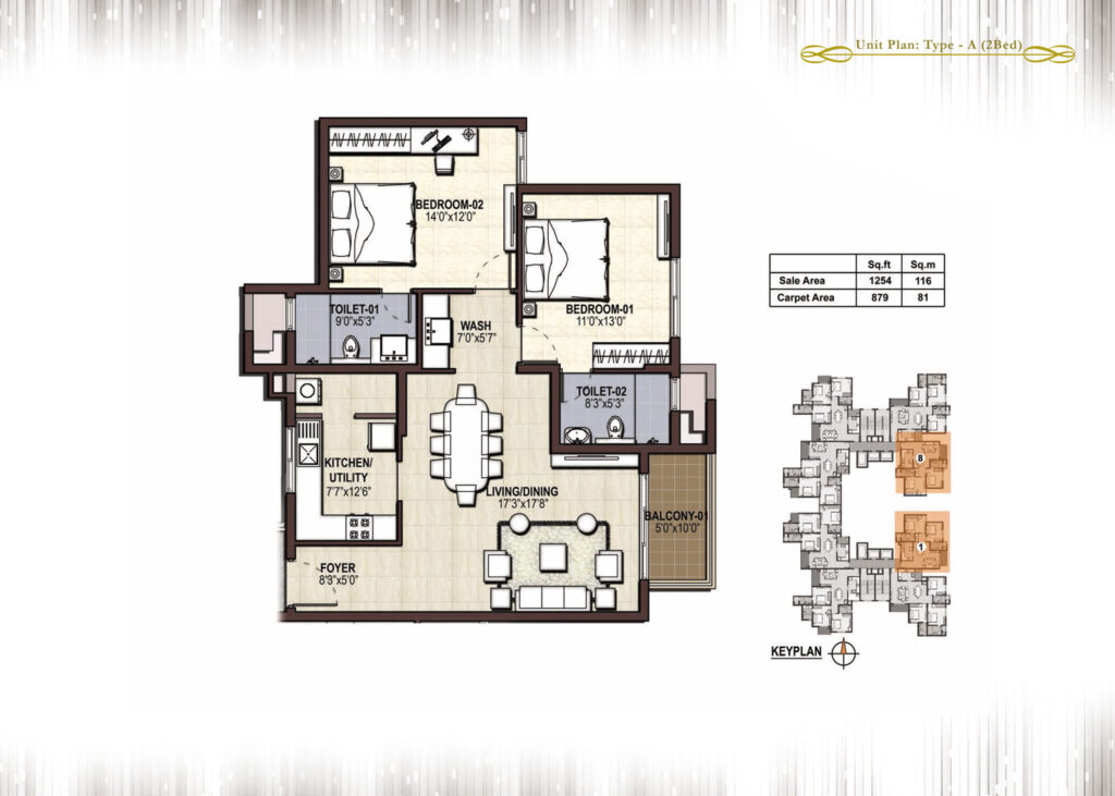 prestige panorama, flats in cochin kerala. 2br type a
