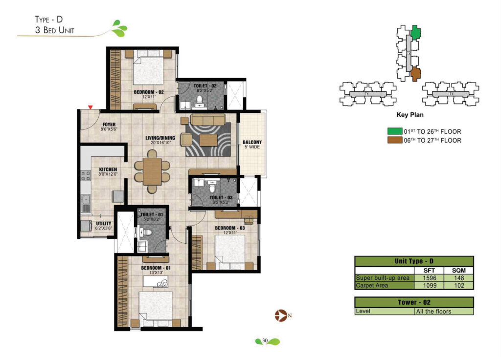 prestige park square, flats in gottigere bangaluru. 3br type d