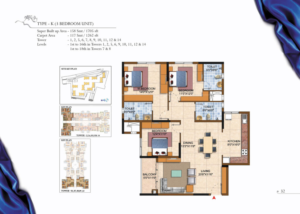 prestige royale gardens, flats in yelahanka bangaluru. 3 br type k
