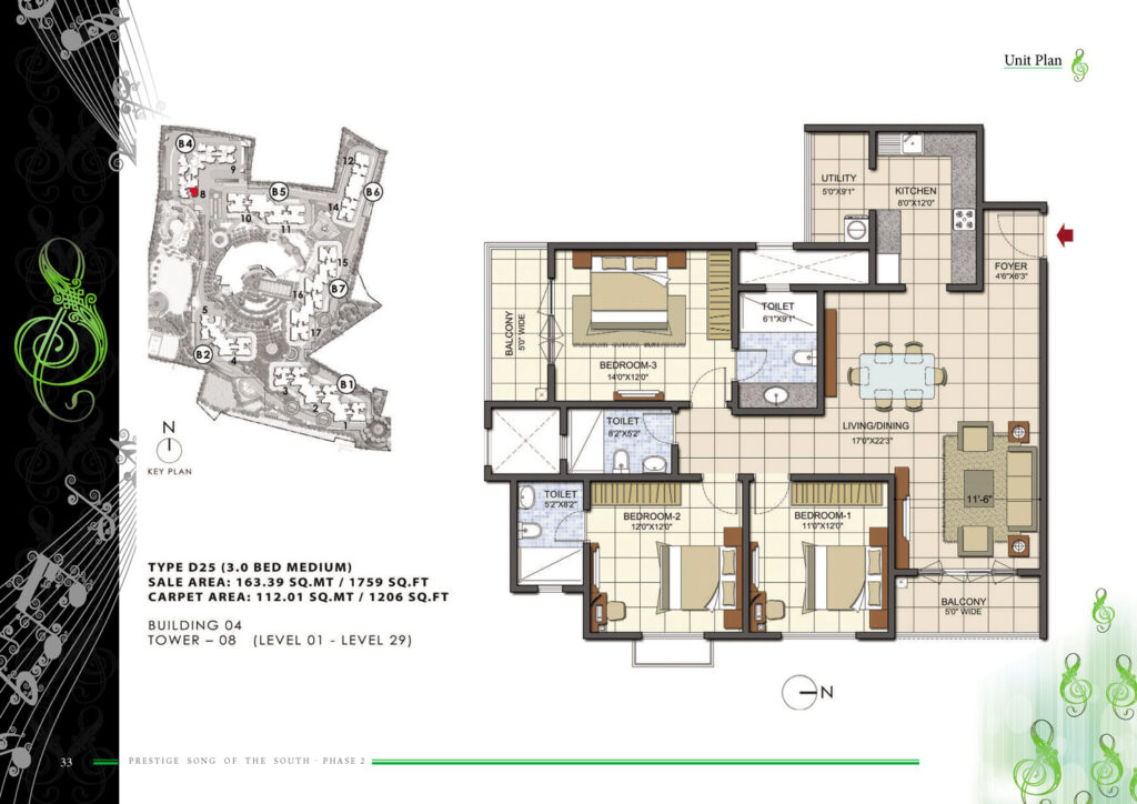 prestige song of the south phase 2, flats in yelenahalli bengaluru. 3br type d25