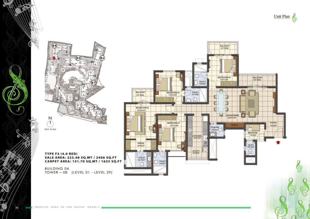 prestige song of the south phase 2, flats in yelenahalli bengaluru. 4br type f3