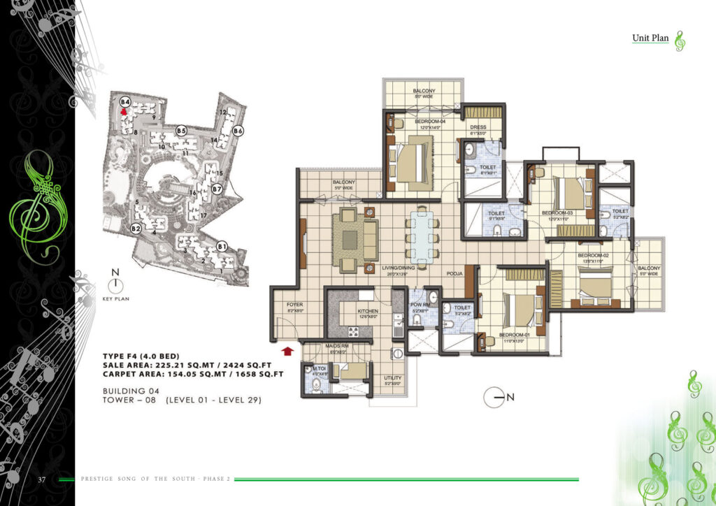 prestige song of the south phase 2, flats in yelenahalli bengaluru. 4br type f4