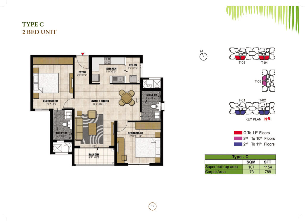 prestige willow tree, flat in vidhyranyapura bengaluru. 2 br type c
