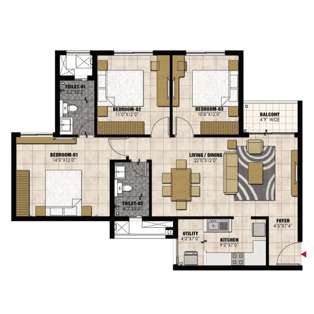 prestige willow tree, flat in vidhyranyapura bengaluru. 3br type d