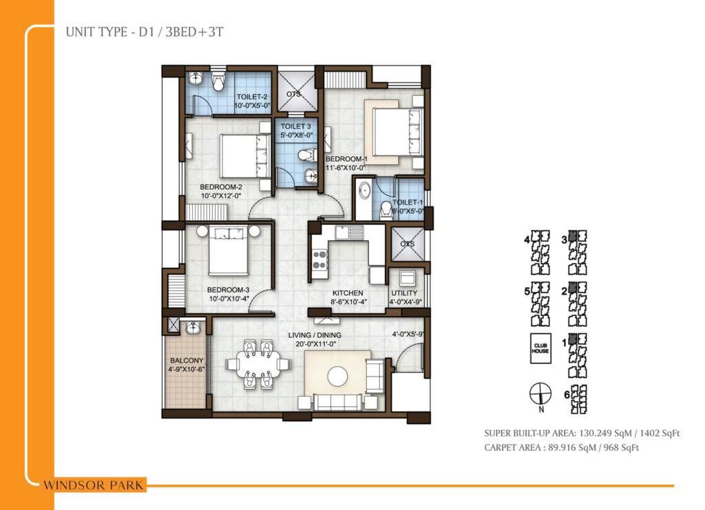 prestige windsor park flasts in rajivnagar chennai 3br type d1
