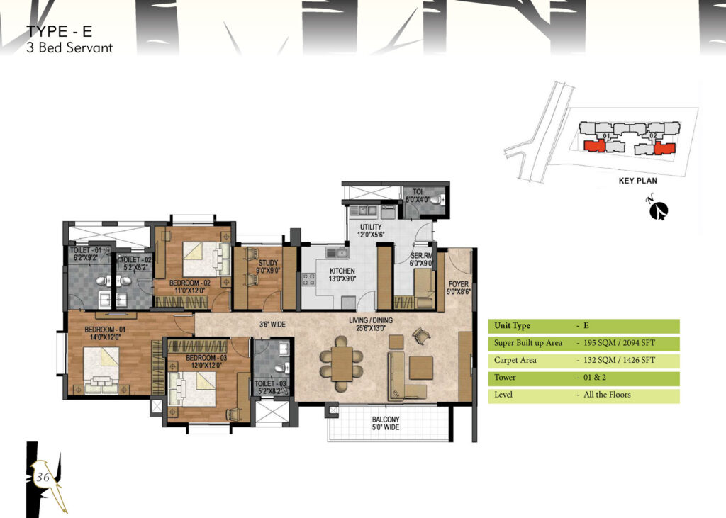 prestige woodland park, flats in cooke town bangaluru. 3.5br type e