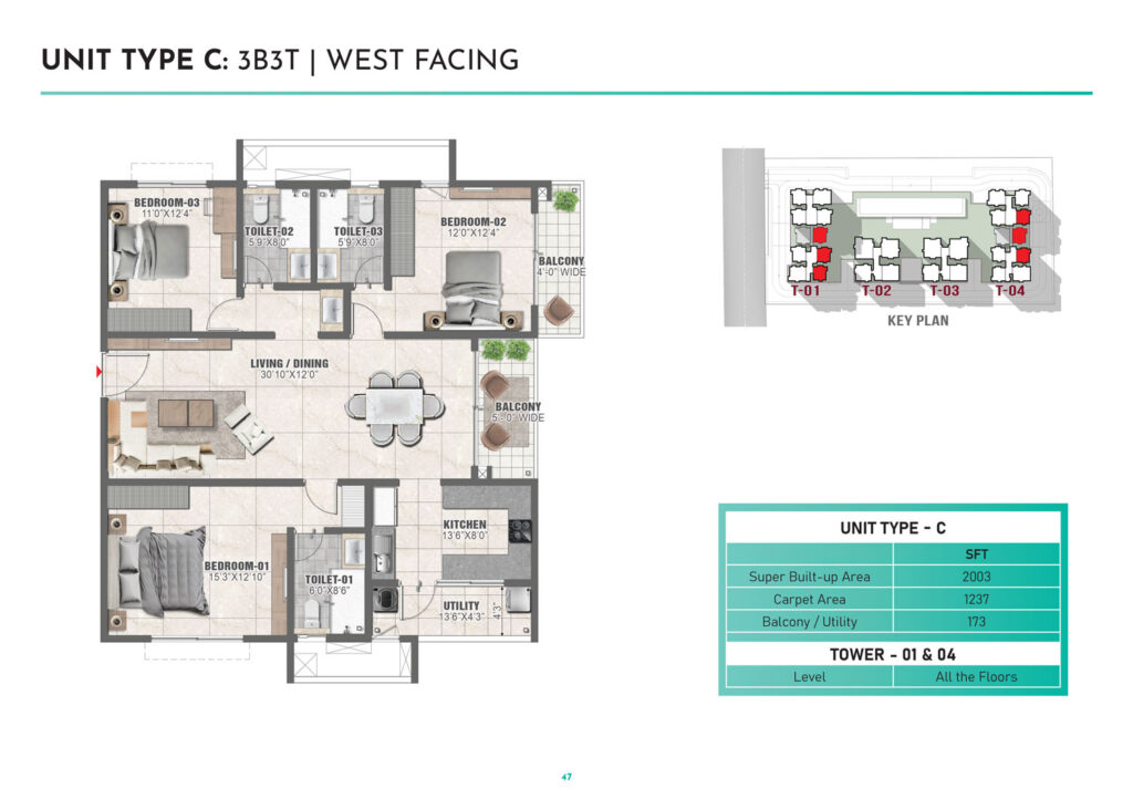 prestige clairemont, flats in khanapur hyderabad. 3br type c