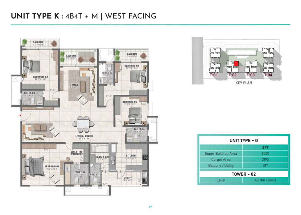 prestige clairemont, flats in khanapur hyderabad. 4br type k