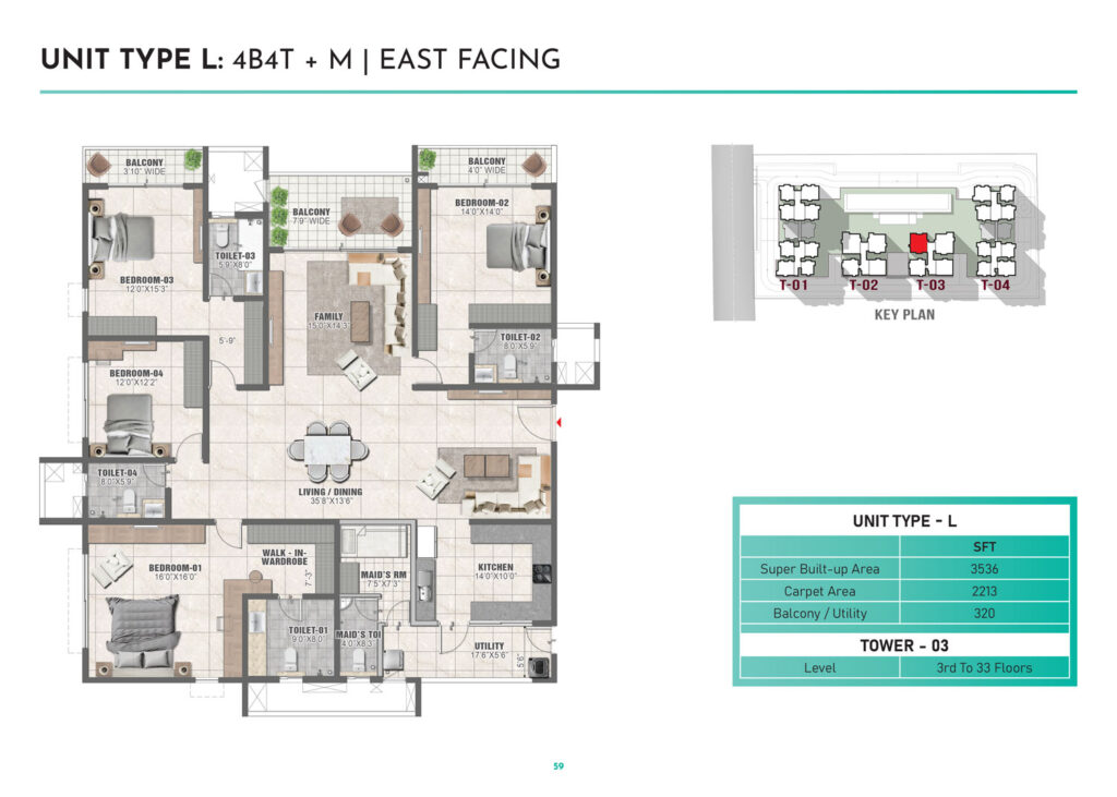 prestige clairemont, flats in khanapur hyderabad. 4br type l