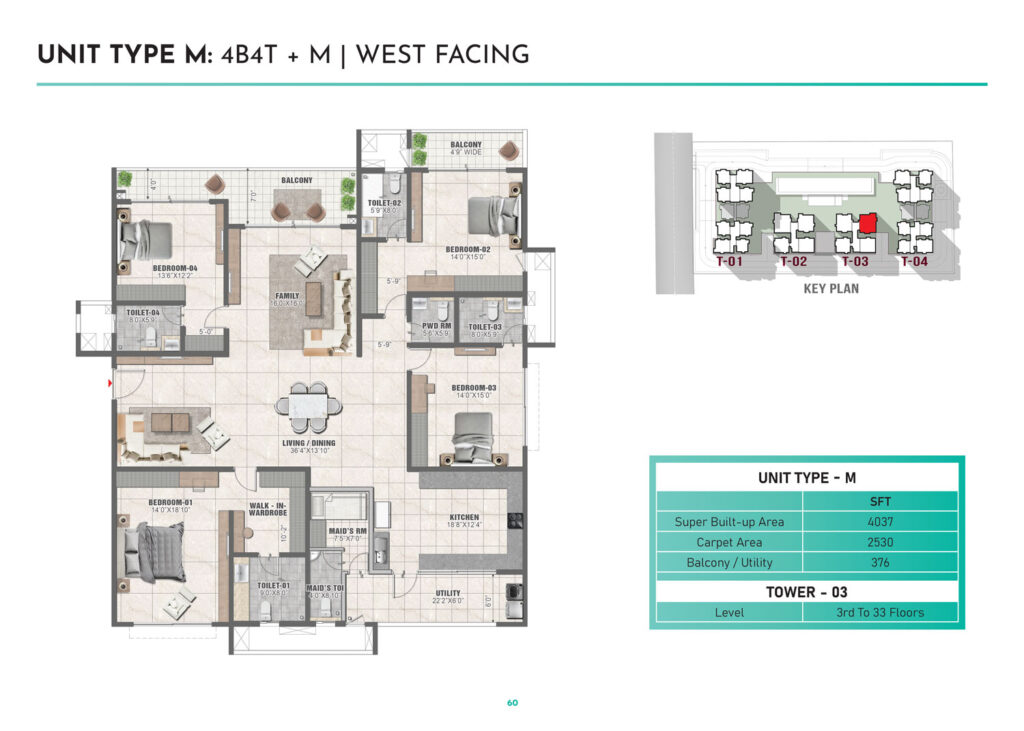 prestige clairemont, flats in khanapur hyderabad 4br type_m