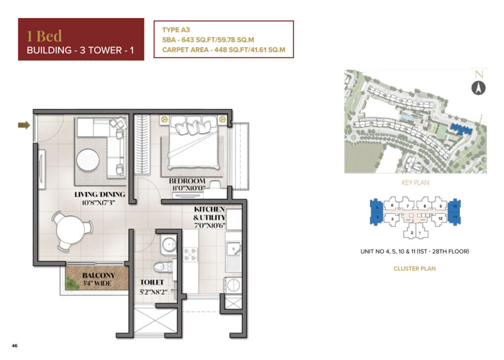 prestige eden park at the prestige city, flats in sarjapur bangalore. 1br type a3