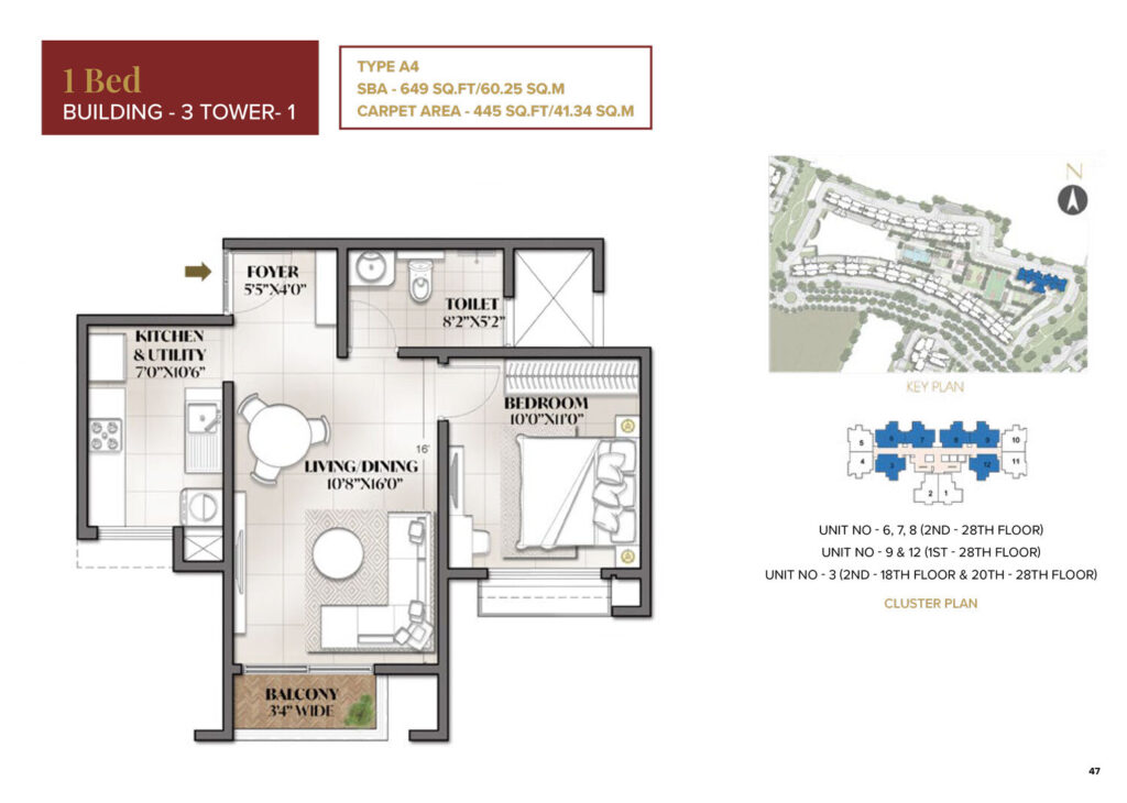 prestige eden park at the prestige city, flats in sarjapur bangalore. 1br type a4