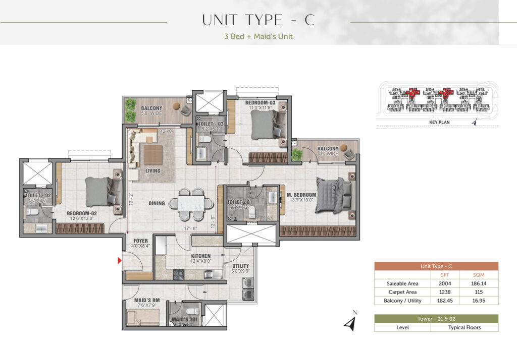 prestige elm park, flats in whitefield bangalore. 3br type c