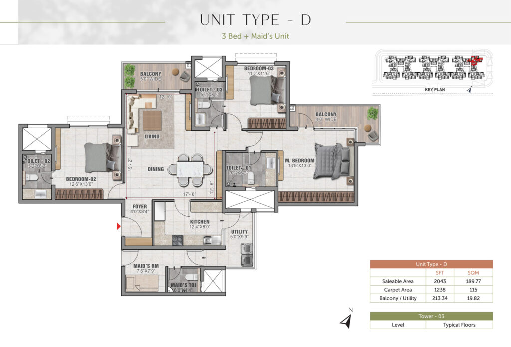prestige elm park, flats in whitefield bangalore. 3br type d