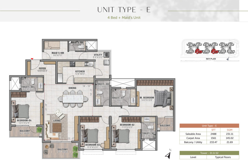 prestige elm park, flats in whitefield bangalore. 4br type e
