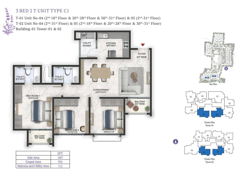 prestige lavender fields, flats in whitefield bangalore. 3br type c1