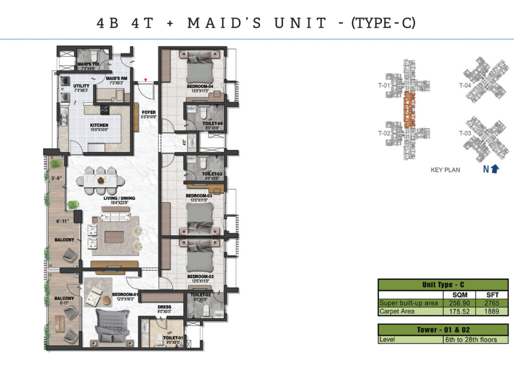 prestige ocean pearl, flats in westhills kerala. 4 br type c
