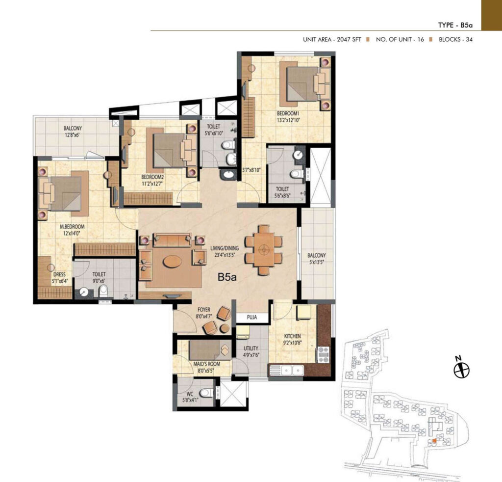 prestige bella vista, flats in pushpanagar chennai. 3br type b5a