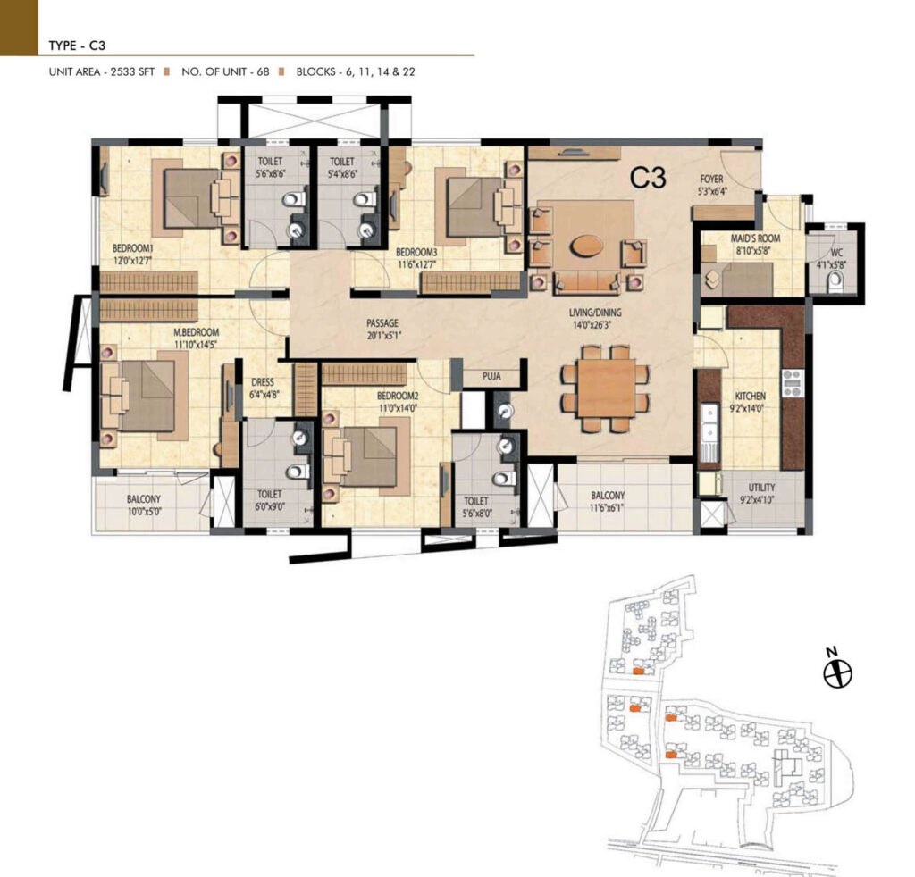 prestige bella vista, flats in pushpanagar chennai. 4br type c3