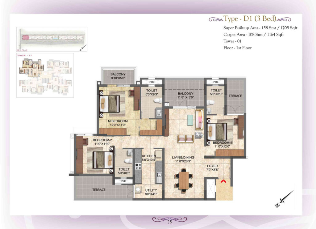 prestige boulevard, flats in whitefield bengaluru. 3br type d1