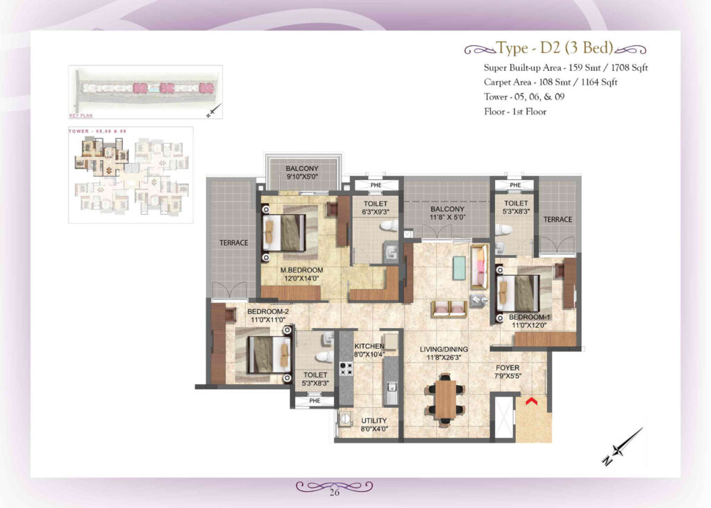 prestige boulevard, flats in whitefield bengaluru. 3br type d2