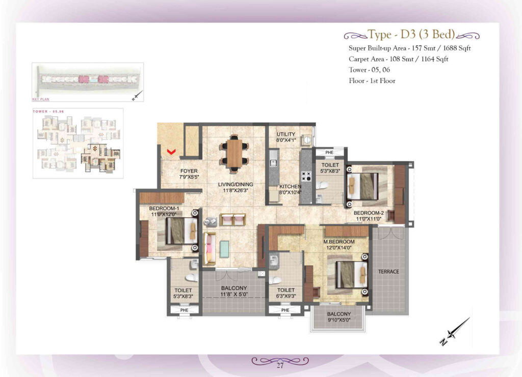 prestige boulevard, flats in whitefield bengaluru. 3br type d3